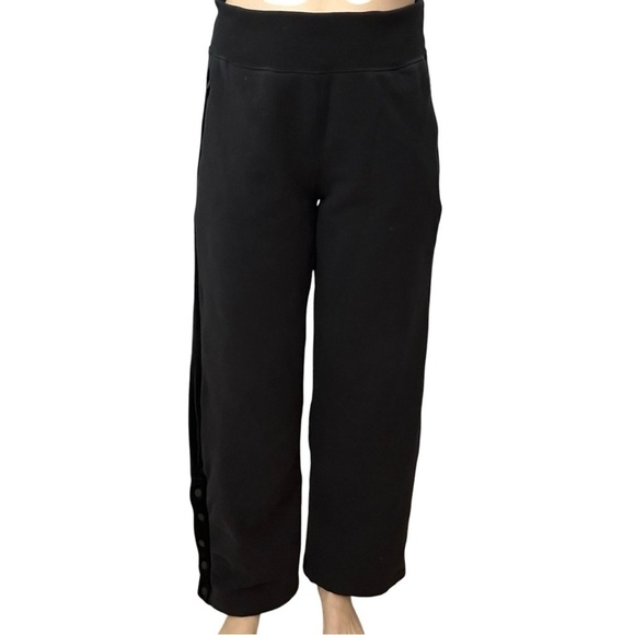 Athleta Pants Black Velvet Trim Wide Leg Snap Sides Athleisure Casual Size Small - Picture 1 of 8